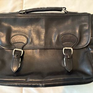 Lands' End Black Leather Briefcase with Top Handle
